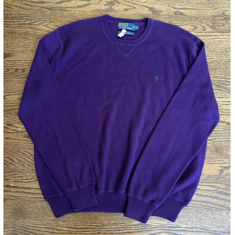 Polo Ralph Lauren Crewneck Sweater Mens XL Purple Cotton Preppy Classic Knit